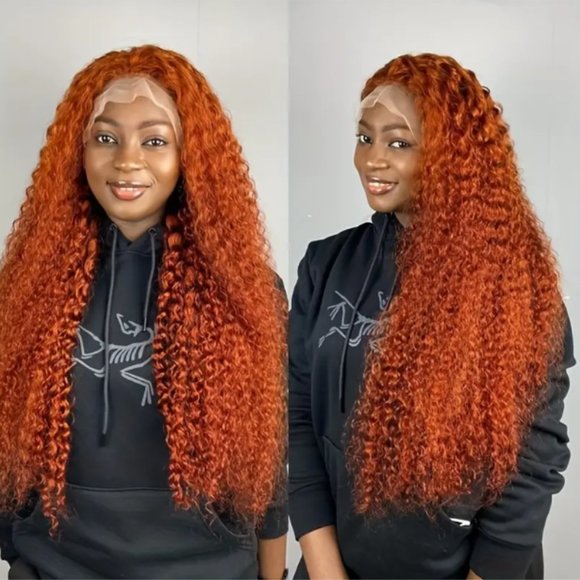 22 inch Turmeric 180% Density Ginger Orange Deep Wave Human Hair Wigs 13x4